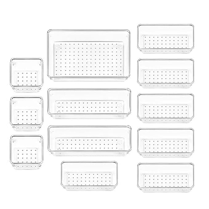 Kaito Drawer Storage Organizer Set, 12 Pieces Storage Box for Makeup Cosmetics Jewelry Organizer, Table Organiser (3 Sizes) - Image 1