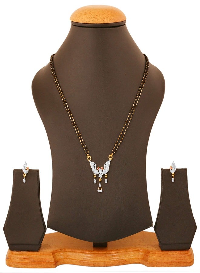 تتش ستون تاتشستون أد ستون؛ طقم مانجالسوترا مطلي بالذهب والروديوم بتصميم طاووس للنساء - Image 2