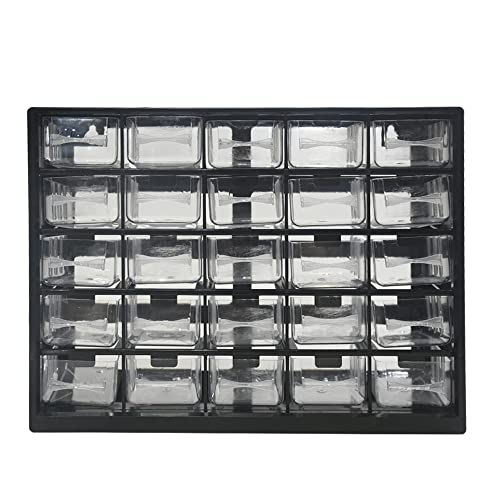 whillar Parts Screws Storage Organizer, Plastic Hardware Art Craft Small Tool Parts Component Organizer Drawer Box 25 Drawers (Black) - Image 2