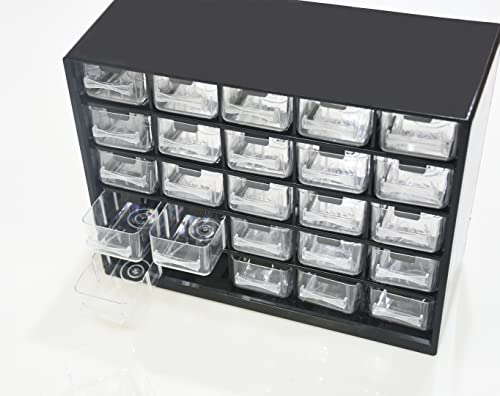 whillar Parts Screws Storage Organizer, Plastic Hardware Art Craft Small Tool Parts Component Organizer Drawer Box 25 Drawers (Black) - Image 5
