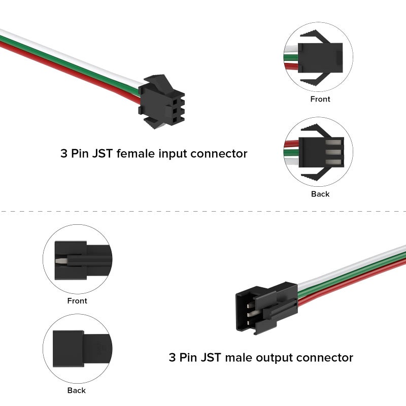 BTF-LIGHTING 5Pcs/Pack 20AWG 3 Pin JST SM Male Female Plug LED Connector 1.64FT/0.5m Extension Cable for WS2812B WS2811 WS2814 SK6812 FCOB WS2811 IC LED Strip Lights Solderless Controller Wire - Image 5