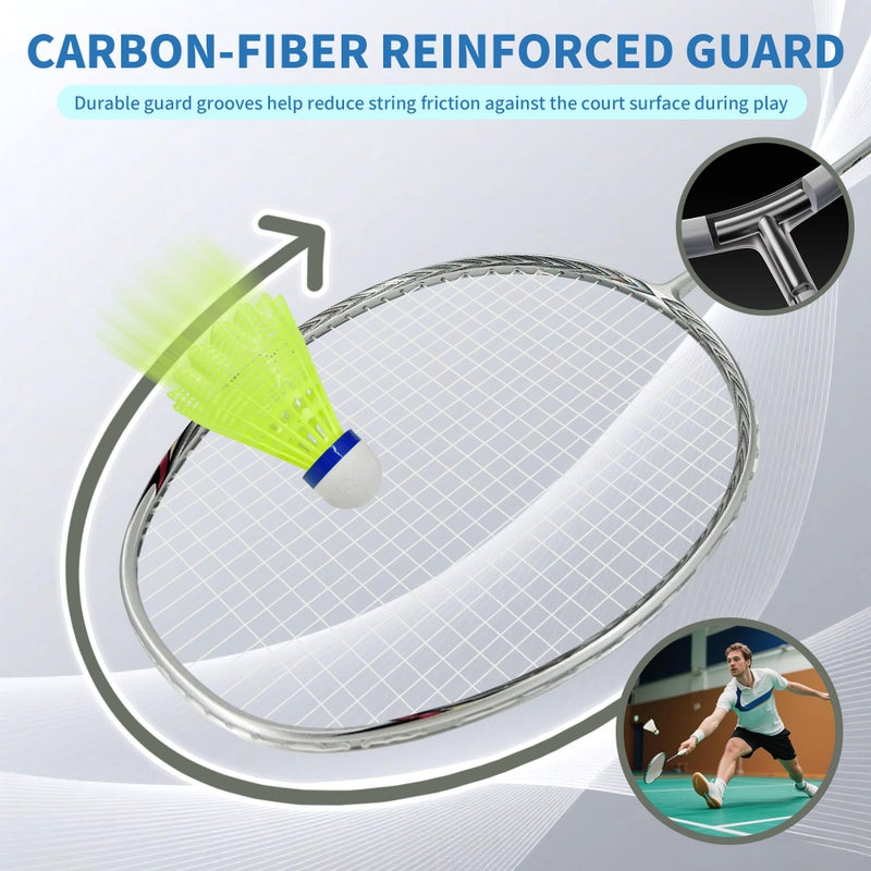 Senston Carbon-Fiber Badminton Racket 5U Badminton Racquet, Single Professional Badminton Rackets (N80 Sliver) - Image 3