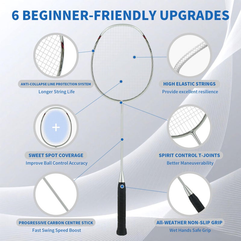 Senston Carbon-Fiber Badminton Racket 5U Badminton Racquet, Single Professional Badminton Rackets (N80 Sliver) - Image 2