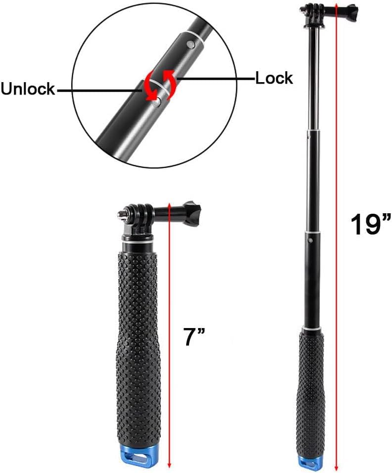 SHOPEE Selfie Stick Extendable Hand Grip Handheld Monopod Aluminum Telescopic Pole (7-19 inch) Compatible with GoPro Hero 11 10 9 8 7 6 5 4 3+ 3 Session SJ4000 SJ5000 Action Cameras - Image 3