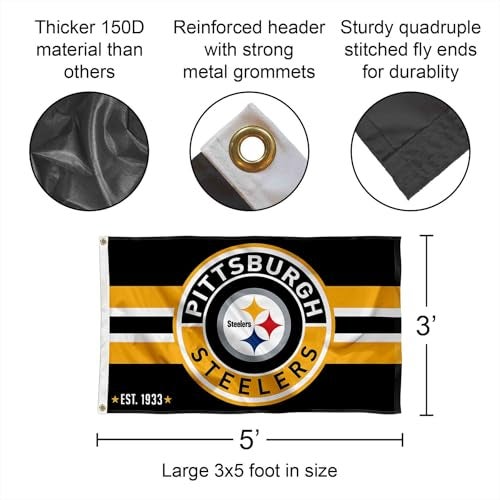 WinCraft Pittsburgh Steelers Patch Button Circle Logo Flag Large 3x5 Banner - Image 3