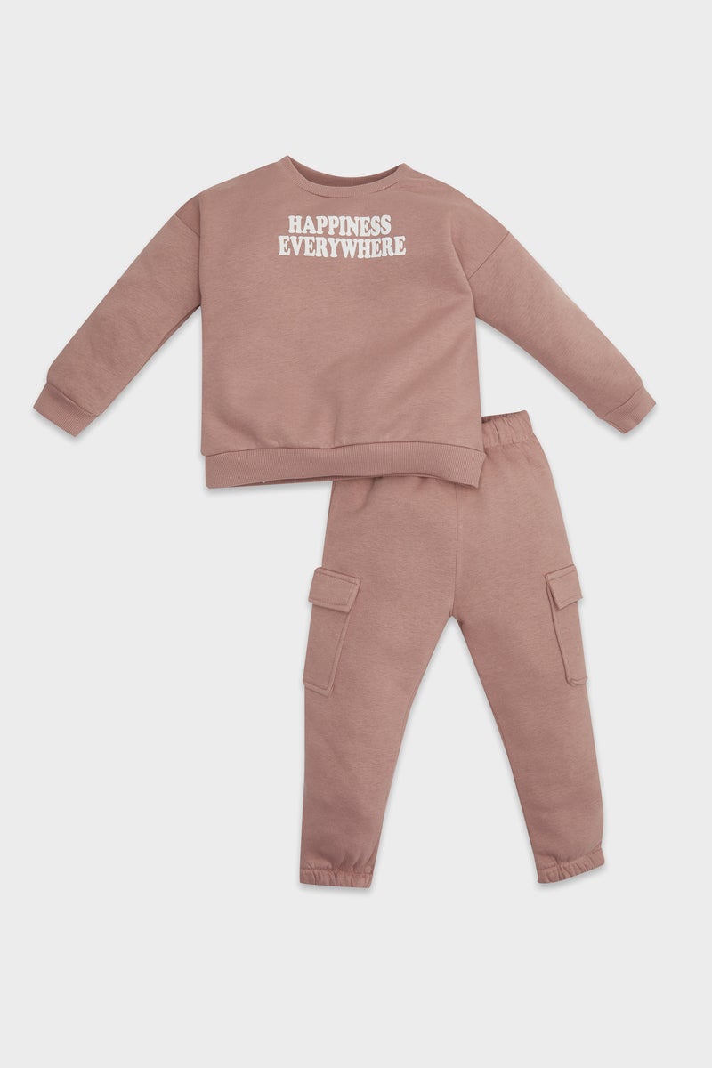 DeFacto Baby Girl Printed Crew Neck Sweatshirt Sweatpants 2 Piece Set  - Image 1