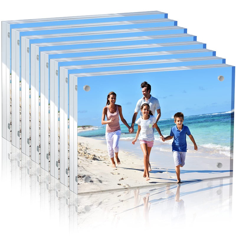 Yalikop Yalikop 8 Pcs Clear Acrylic Picture Frames Magnetic Acrylic Photo Frame Thick Desktop Display Double Sided Freestanding Floating for Bedroom Living Room Home Office Store Supplies 4 x 6 Inch 
