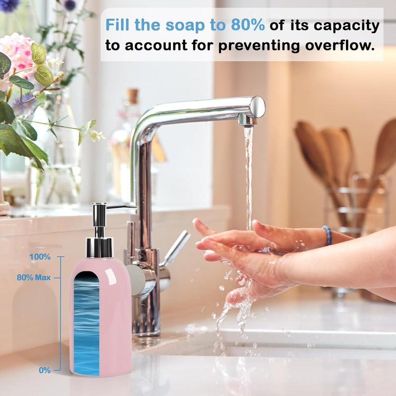 Natheeph 14OZ Ceramic Soap Dispenser Ceramic Soap Pump Dispenser Can Fill Liquid for Bathroom/Kitchen (2PC Pink) - Image 3