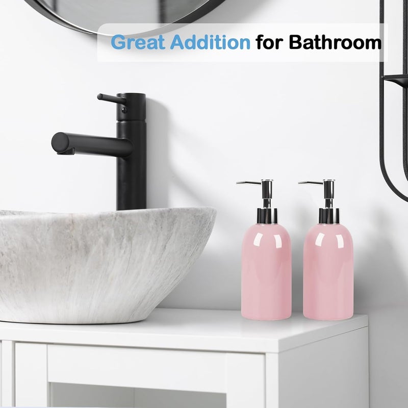 Natheeph 14OZ Ceramic Soap Dispenser Ceramic Soap Pump Dispenser Can Fill Liquid for Bathroom/Kitchen (2PC Pink) - Image 5