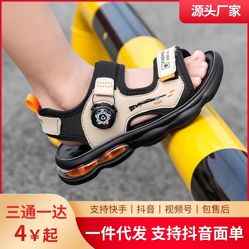 Children'S Sandals Boys 2025 Soft Sole Anti-Slip Open Toe Air Cushion Rotating Buckle Boys' Beach Shoes - Image 2