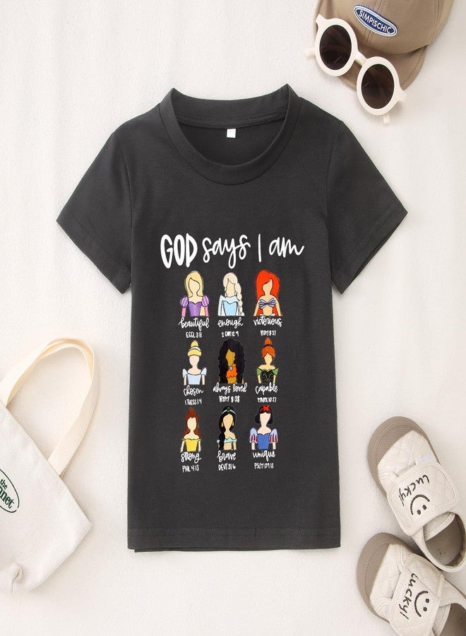 KEKEMI Toddler Girl Christian Shirts God Says I Am Beautiful Enough T-Shirt Princess Outfit Motivational Bible Verse Tee Tops(Black,6T) - Image 5