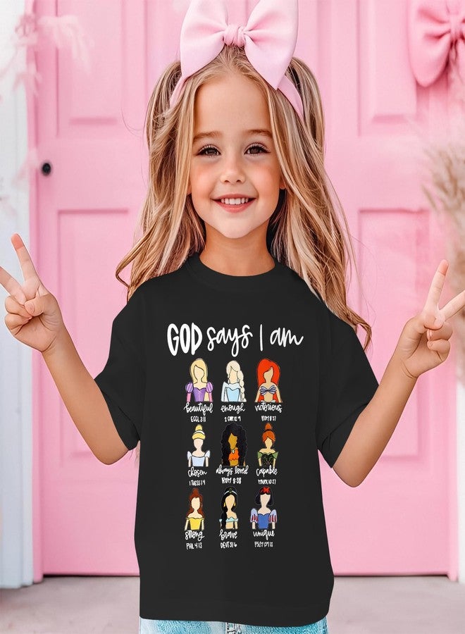 KEKEMI Toddler Girl Christian Shirts God Says I Am Beautiful Enough T-Shirt Princess Outfit Motivational Bible Verse Tee Tops(Black,6T) - Image 2