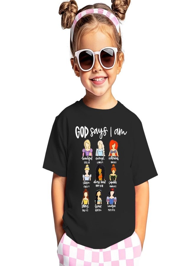 KEKEMI Toddler Girl Christian Shirts God Says I Am Beautiful Enough T-Shirt Princess Outfit Motivational Bible Verse Tee Tops(Black,6T) - Image 1