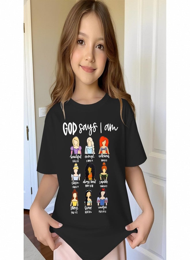 KEKEMI Toddler Girl Christian Shirts God Says I Am Beautiful Enough T-Shirt Princess Outfit Motivational Bible Verse Tee Tops(Black,6T) - Image 3