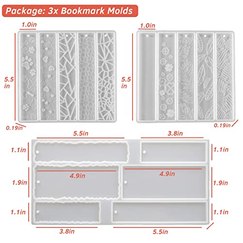 japleed 3 Set of Bookmark Resin Molds Silicone Resin Mold Kit Rectangle Irregular Shaped Bookmark Mould Leaves Geometric Texture Epoxy Resin Casting Mold Unique Keychain Pendant Mold DIY Decor Crafts - Image 2