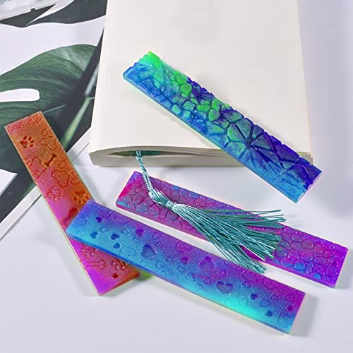 japleed 3 Set of Bookmark Resin Molds Silicone Resin Mold Kit Rectangle Irregular Shaped Bookmark Mould Leaves Geometric Texture Epoxy Resin Casting Mold Unique Keychain Pendant Mold DIY Decor Crafts - Image 3