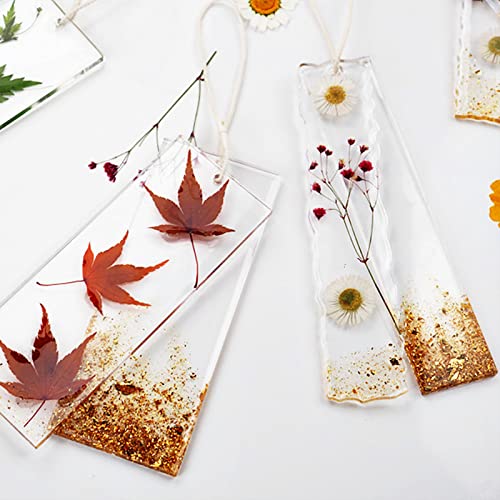 japleed 3 Set of Bookmark Resin Molds Silicone Resin Mold Kit Rectangle Irregular Shaped Bookmark Mould Leaves Geometric Texture Epoxy Resin Casting Mold Unique Keychain Pendant Mold DIY Decor Crafts - Image 5