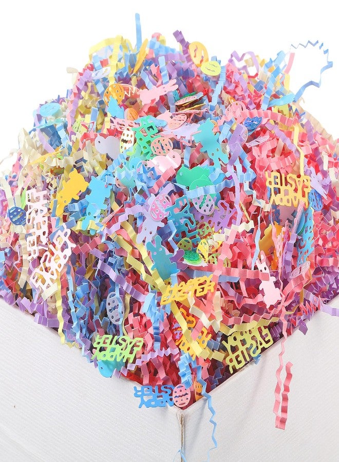 Moinchore 1 lb Easter Crinkle Paper Filler with Confetti Easter Crinkle Cut Shredded Paper with Bunny Egg Chick for Baskets Box Filling Gift Bag Wrapping Wedding Birthday Party Supplies(Light - Image 1