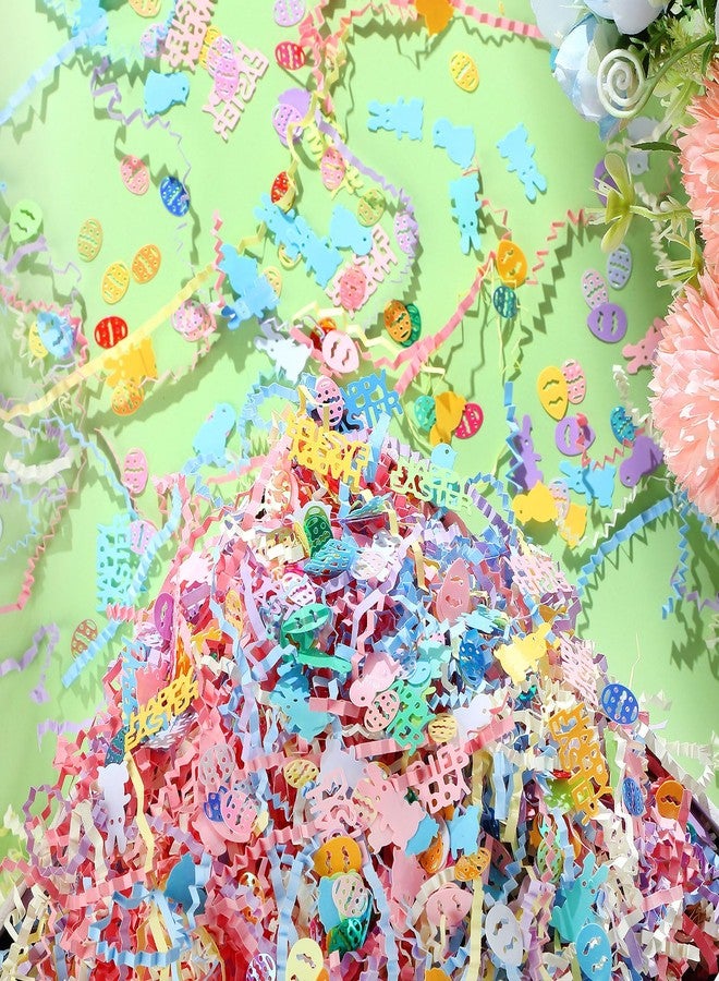 Moinchore 1 lb Easter Crinkle Paper Filler with Confetti Easter Crinkle Cut Shredded Paper with Bunny Egg Chick for Baskets Box Filling Gift Bag Wrapping Wedding Birthday Party Supplies(Light - Image 2