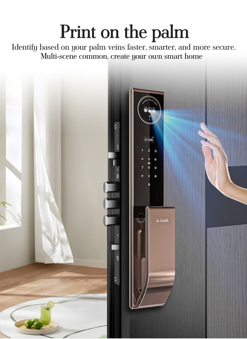 ALINK - Smart Door Lock  Smart Lock with Face, Palm Print, Fingerprint, Passcode, IC Card & Remote Unlock – CNC Carved, Anodized Aluminum, Fire-Resistant & Anti-Corrosive - Image 1