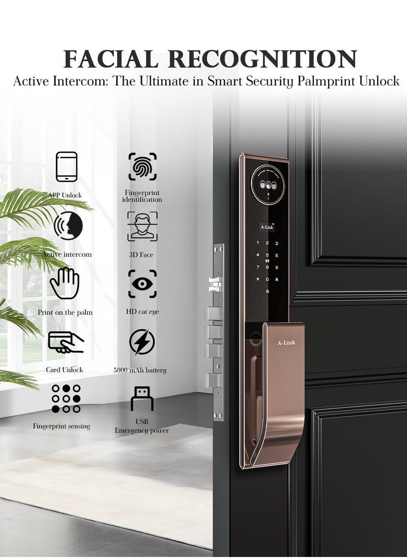 ALINK - Smart Door Lock  Smart Lock with Face, Palm Print, Fingerprint, Passcode, IC Card & Remote Unlock – CNC Carved, Anodized Aluminum, Fire-Resistant & Anti-Corrosive - Image 1