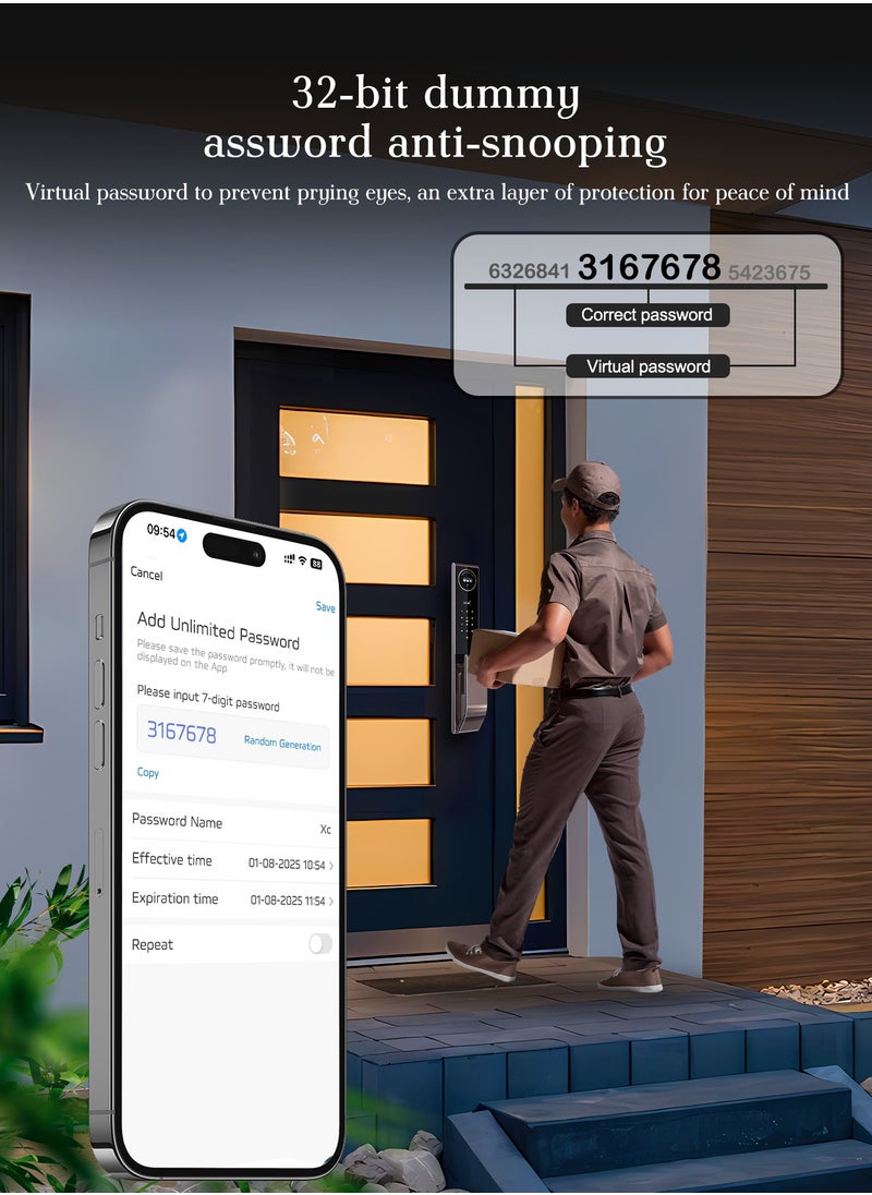 ALINK - Smart Door Lock  Smart Lock with Face, Palm Print, Fingerprint, Passcode, IC Card & Remote Unlock – CNC Carved, Anodized Aluminum, Fire-Resistant & Anti-Corrosive - Image 1