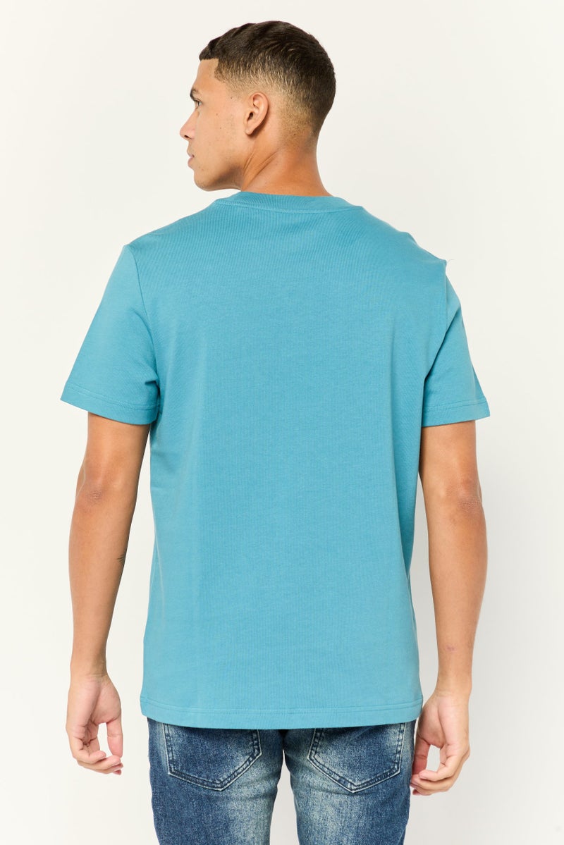ESPRIT تي شيرت رجالي بأكمام قصيرة وياقة دائرية بشعار العلامة التجارية، أزرق مائل إلى الأخضر - Image 3