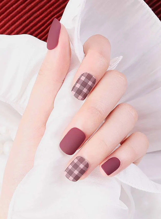Styli 30 Pcs Plain and Check Pattern Round Shape Press-On Nails
