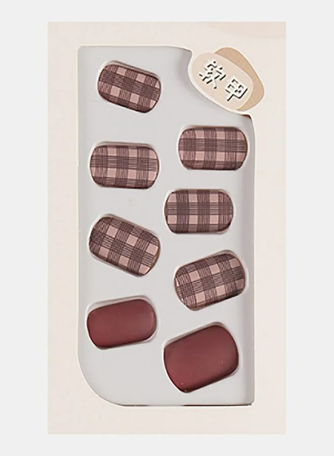 Styli 30 Pcs Plain and Check Pattern Round Shape Press-On Nails