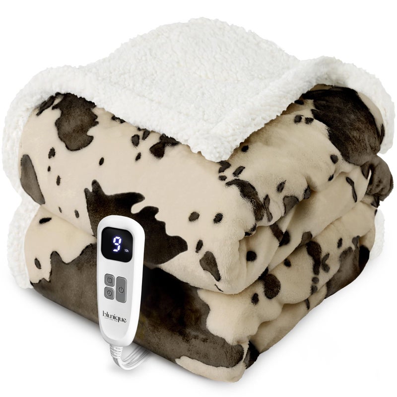 blunique Heated Blanket Throw Blanket - Fast Heating Electric Blanket, Soft Flannel Heated Throw with 4 Time Settings,10 Heating Settings, Warm Gifts for Women & Mom & Grandma(50"x60" Light Brown) - Image 1