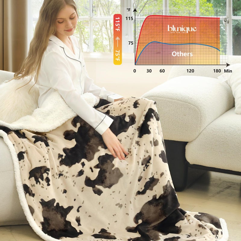 blunique Heated Blanket Throw Blanket - Fast Heating Electric Blanket, Soft Flannel Heated Throw with 4 Time Settings,10 Heating Settings, Warm Gifts for Women & Mom & Grandma(50"x60" Light Brown) - Image 4