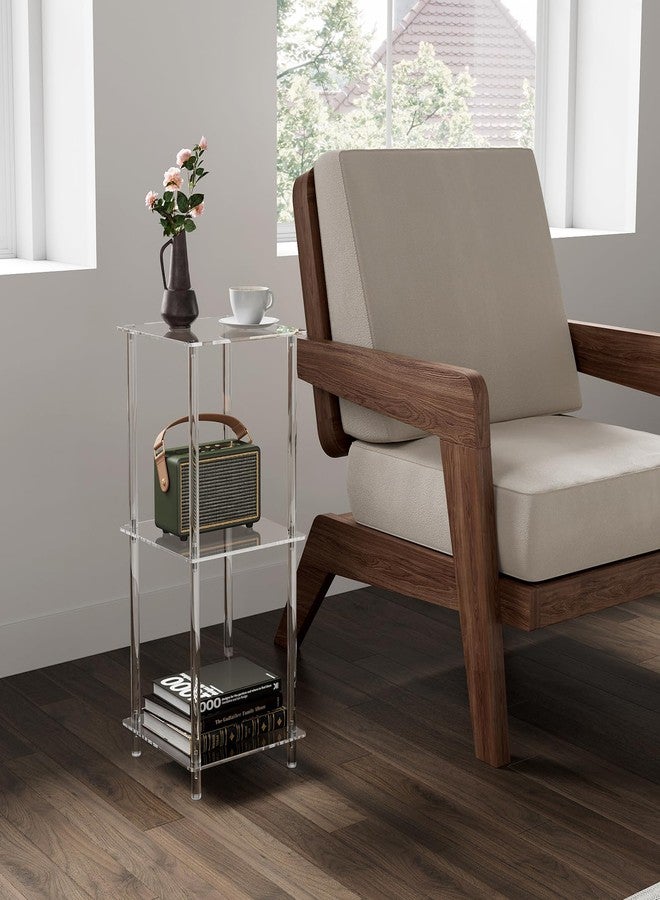 HMYHUM Acrylic Side Table for Small Spaces, 11.8" L x 11.8" W x 28" H, Small Nightstand/Bedside/End Table for Living Room, Bedroom, 3-Tier, Square, Clear - Image 2