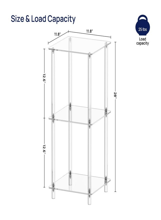 HMYHUM Acrylic Side Table for Small Spaces, 11.8" L x 11.8" W x 28" H, Small Nightstand/Bedside/End Table for Living Room, Bedroom, 3-Tier, Square, Clear - Image 3