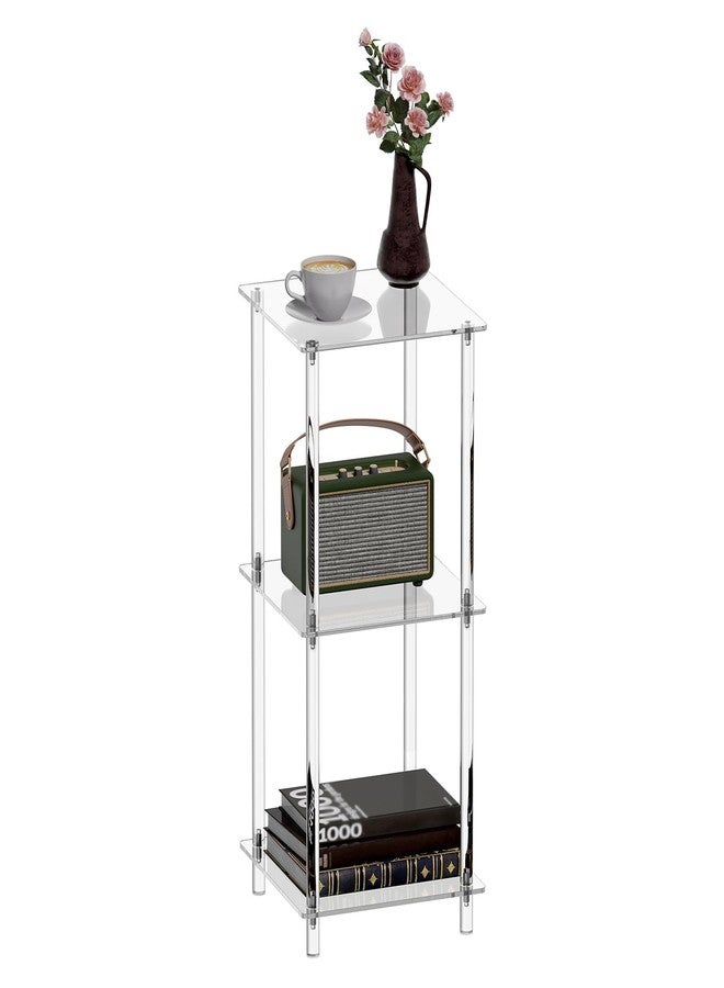 HMYHUM Acrylic Side Table for Small Spaces, 11.8" L x 11.8" W x 28" H, Small Nightstand/Bedside/End Table for Living Room, Bedroom, 3-Tier, Square, Clear - Image 1