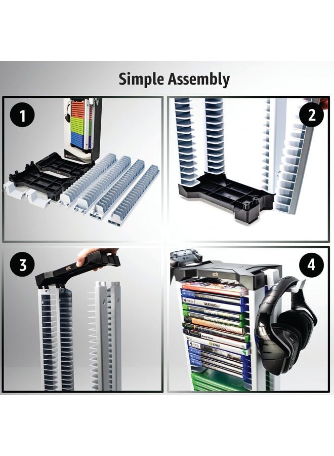 ADZ Universal Game Holder – 46 Game Storage Tower Rack for PS2 PS3 PS4 PS5 PSP Xbox 360 Xbox One Series X Wii Switch Games DVD and Blu-Ray Disks. Includes 2 Controller Mounts (White) - Image 3