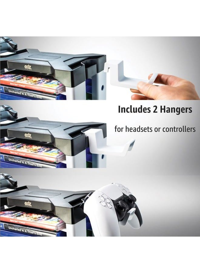 ADZ Universal Game Holder – 46 Game Storage Tower Rack for PS2 PS3 PS4 PS5 PSP Xbox 360 Xbox One Series X Wii Switch Games DVD and Blu-Ray Disks. Includes 2 Controller Mounts (White) - Image 4