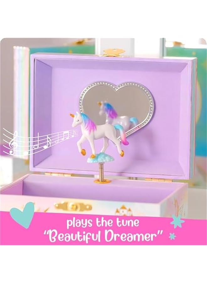 عربست صندوق مجوهرات موسيقي يونيكورن للبنات - صندوق موسيقى للاطفال، هدايا عيد ميلاد يونيكورن للفتيات الصغيرات، صناديق مجوهرات، 6.8 × 5.3 × 6 انش - للاعمار من 3 الى 10 سنوات - Image 2