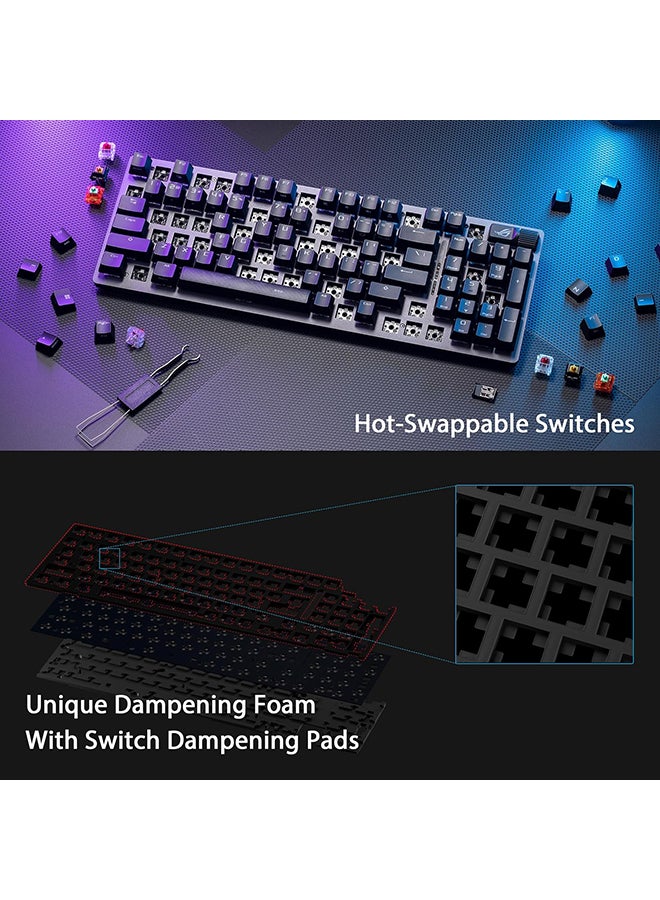 أسوس ASUS X901 ROG Strix Scope II 96 Wireless: تصميم مدمج بنسبة 96%، ومفاتيح NXSW بدقة 36000 نقطة في البوصة، وأغطية مفاتيح PBT، وتقنية ROG SpeedNova اللاسلكية، ومعدل استقصاء 1000 هرتز، ورغوة تخميد الصوت - Image 4