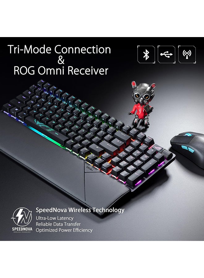 أسوس ASUS X901 ROG Strix Scope II 96 Wireless: تصميم مدمج بنسبة 96%، ومفاتيح NXSW بدقة 36000 نقطة في البوصة، وأغطية مفاتيح PBT، وتقنية ROG SpeedNova اللاسلكية، ومعدل استقصاء 1000 هرتز، ورغوة تخميد الصوت - Image 3
