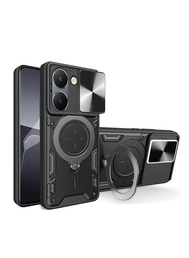 حالة لفيفو V60 لايت مع غطاء الكاميرا الشريحة والحلقة المغناطيسية الوقوف ، غطاء واقي مقاوم للصدمات عالية الجودة, حماية السقوط المضادة, حالة مقاومة للصدمات, أسود - Image 1