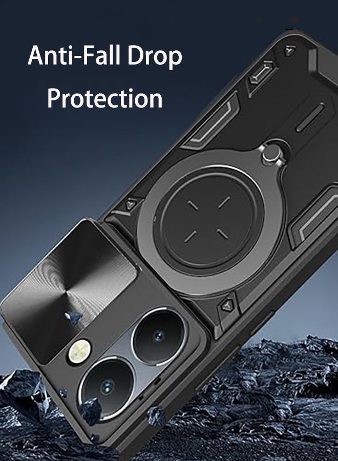 حالة لفيفو V60 لايت مع غطاء الكاميرا الشريحة والحلقة المغناطيسية الوقوف ، غطاء واقي مقاوم للصدمات عالية الجودة, حماية السقوط المضادة, حالة مقاومة للصدمات, أسود - Image 2