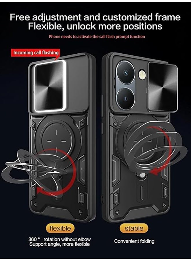 حالة لفيفو V60 لايت مع غطاء الكاميرا الشريحة والحلقة المغناطيسية الوقوف ، غطاء واقي مقاوم للصدمات عالية الجودة, حماية السقوط المضادة, حالة مقاومة للصدمات, أسود - Image 5