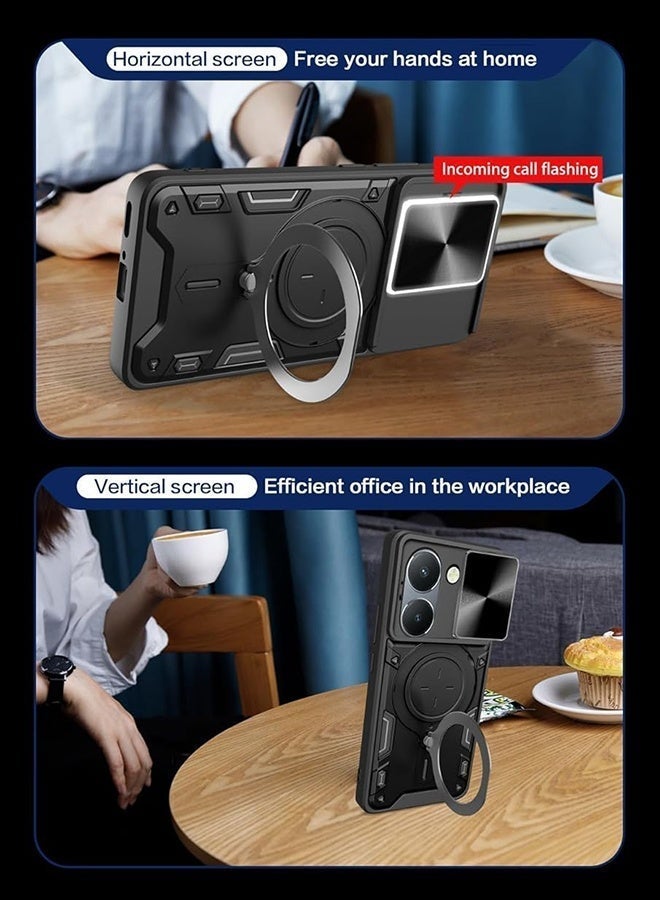 حالة لفيفو V60 لايت مع غطاء الكاميرا الشريحة والحلقة المغناطيسية الوقوف ، غطاء واقي مقاوم للصدمات عالية الجودة, حماية السقوط المضادة, حالة مقاومة للصدمات, أسود - Image 4