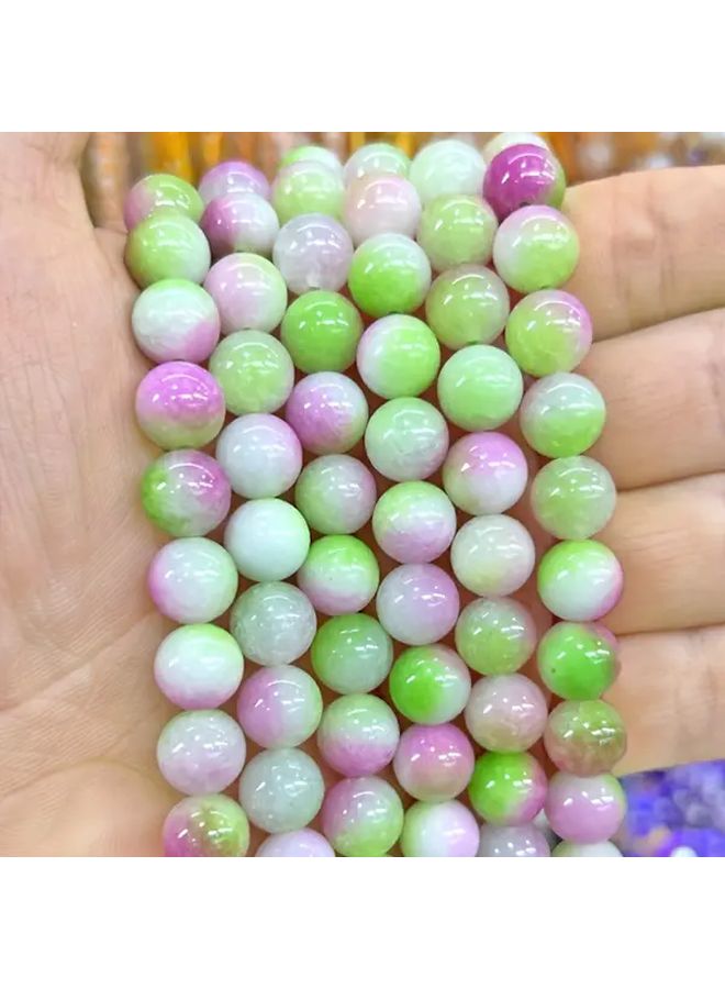 خرز دائري من الحجر الطبيعي واليشب الاصطناعي 8 مم بتدرج لوني وردي وأخضر، 46 قطعة لصنع المجوهرات اليدوية - Image 2
