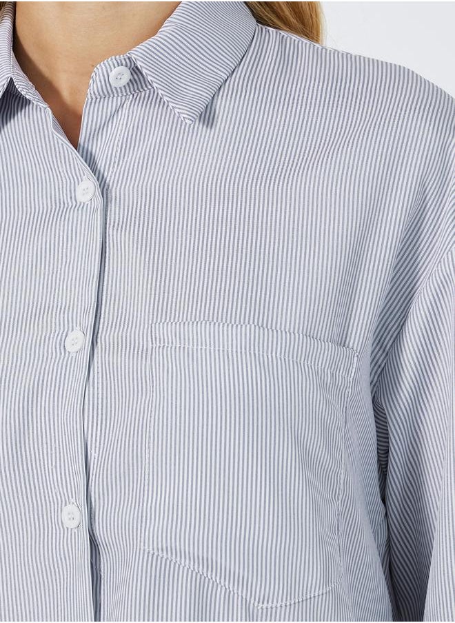 Styli Striped Collared Shirt with Contrast Detail at The Bottom  - Image 3