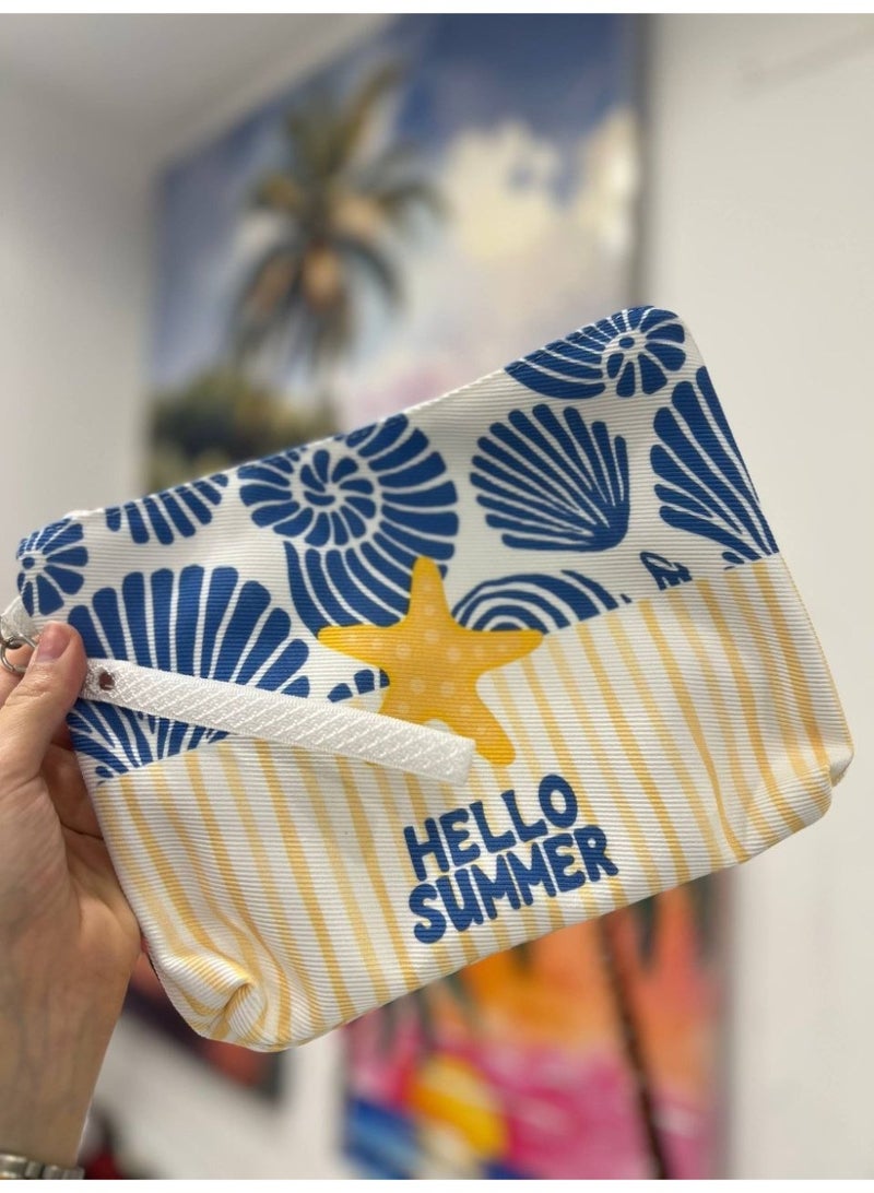 Waterproof beach tote bag with a makeup clutch—a large gabardine beach bag with high-quality double-sided printing, perfect for travel and summer vacations - Image 2