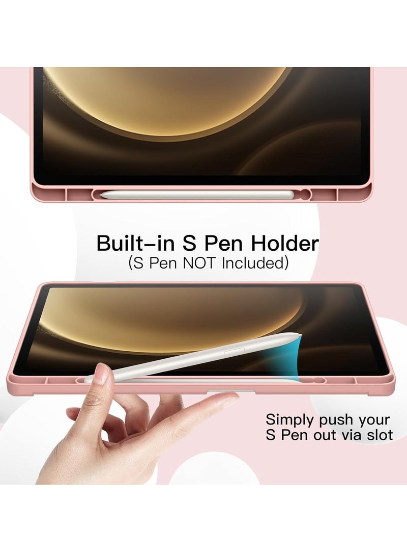 Raxoom Case for Tab S9 FE 10.9-Inch with S Pen Holder - Soft TPU Tri-Fold Stand Protective Tablet Cover, Supports S Pen Charging, Auto Wake/Sleep - Rose Gold - Image 2