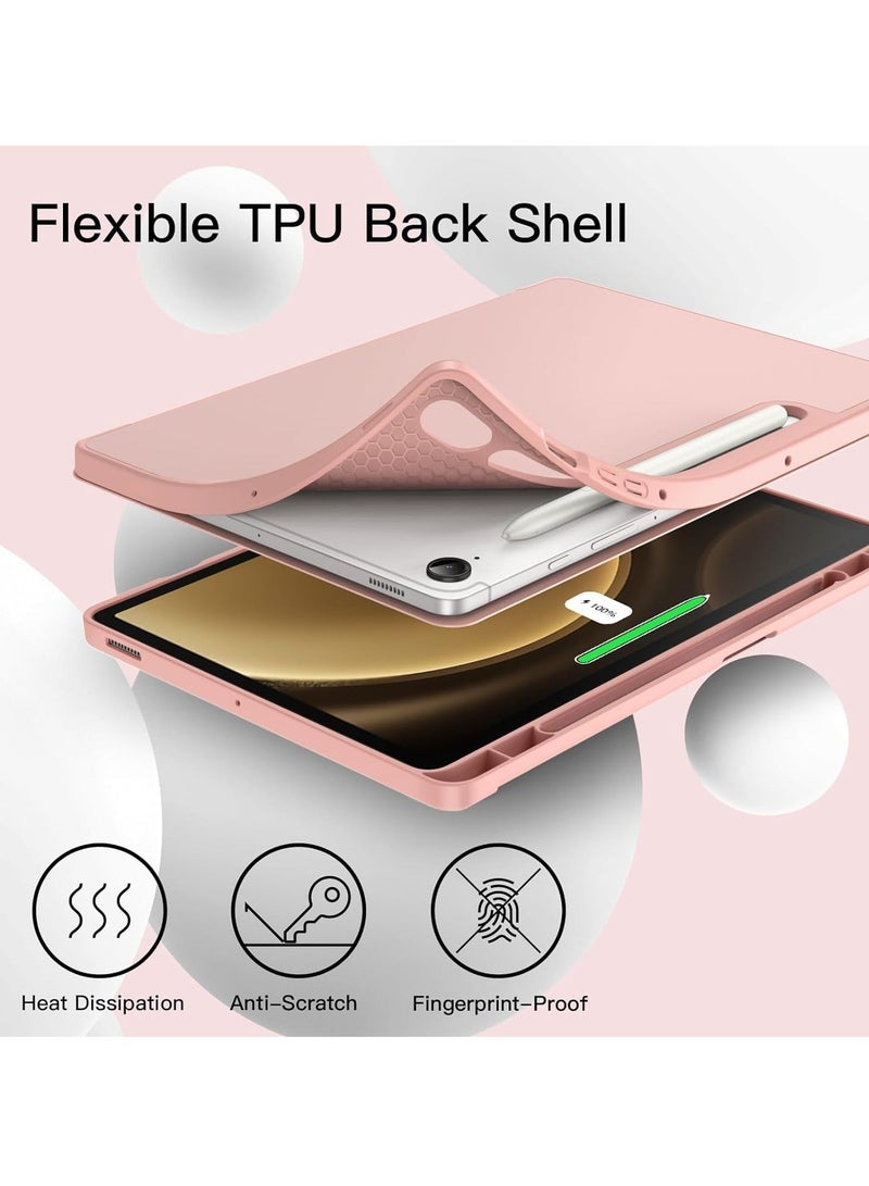 Raxoom Case for Tab S9 FE 10.9-Inch with S Pen Holder - Soft TPU Tri-Fold Stand Protective Tablet Cover, Supports S Pen Charging, Auto Wake/Sleep - Rose Gold - Image 3