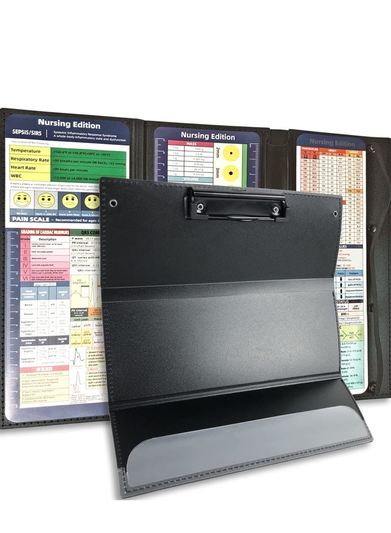 SYOSI Nursing Clipboard Foldable Nursing Clipboard with Nursing and Medical Edition Cheat Sheets 3 Layers Foldable Nurse Clip Boards Notepad for Students, Nurses and Doctors (Black) - Image 1