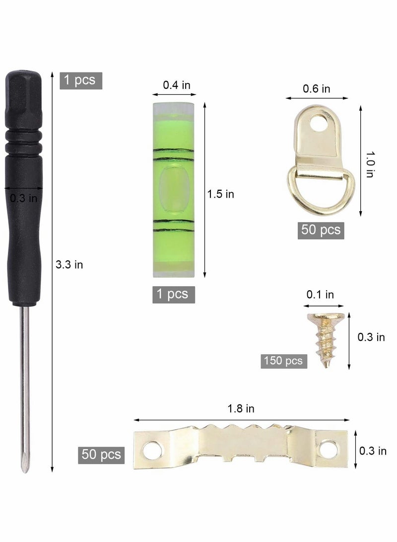 KASTWAVE Hook Set, Box Hook, D Ring Picture Frame Hanger, Sawtooth Photo Hanging Hardware Set with Screws and Spirit Level Silver Gold, 252 psc  - Image 4